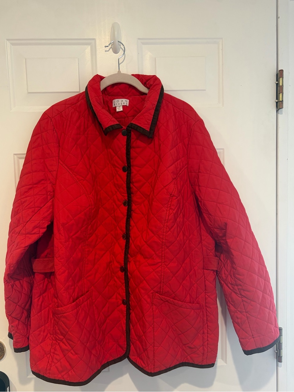 Joan Rivers Quilted Red Jacket with corduroy Trim